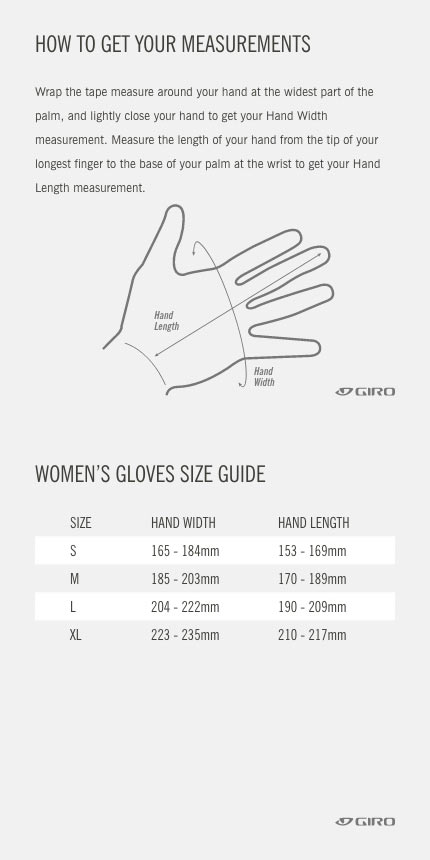Giro Women's Glove Measuring and Size Guide